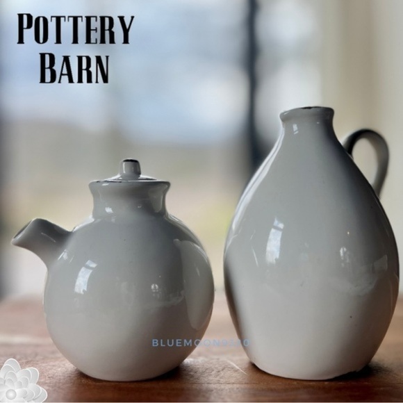 POTTERY BARN White Oil and Vinegar Set - Picture 3 of 5